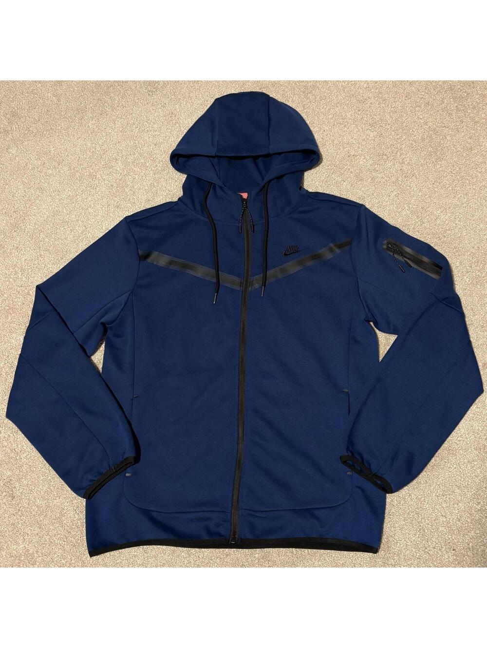 Nike Mens Blue Tech Fleece Hoodie Full Zip Sweatshirt Jacket Training Gym, Sz M